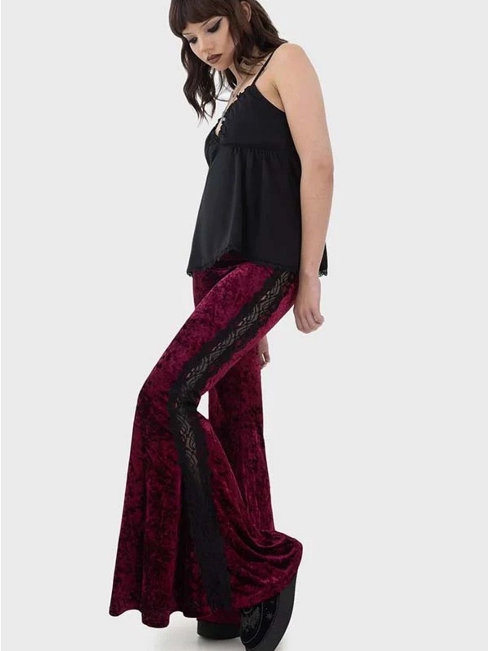 Killstar Size L Red Velvet Laced Death Flare Pants Vamp Goth